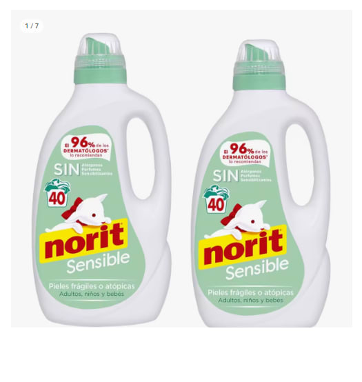 NORIT Pack de 2 botellas de Detergente máquina líquido Sensible 40 dosis  por 12.99€ (Cuenta