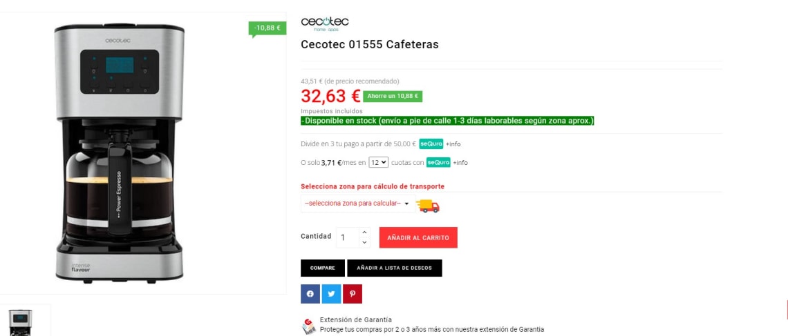 Comprar Cecotec 01555 Cafetera eléctrica