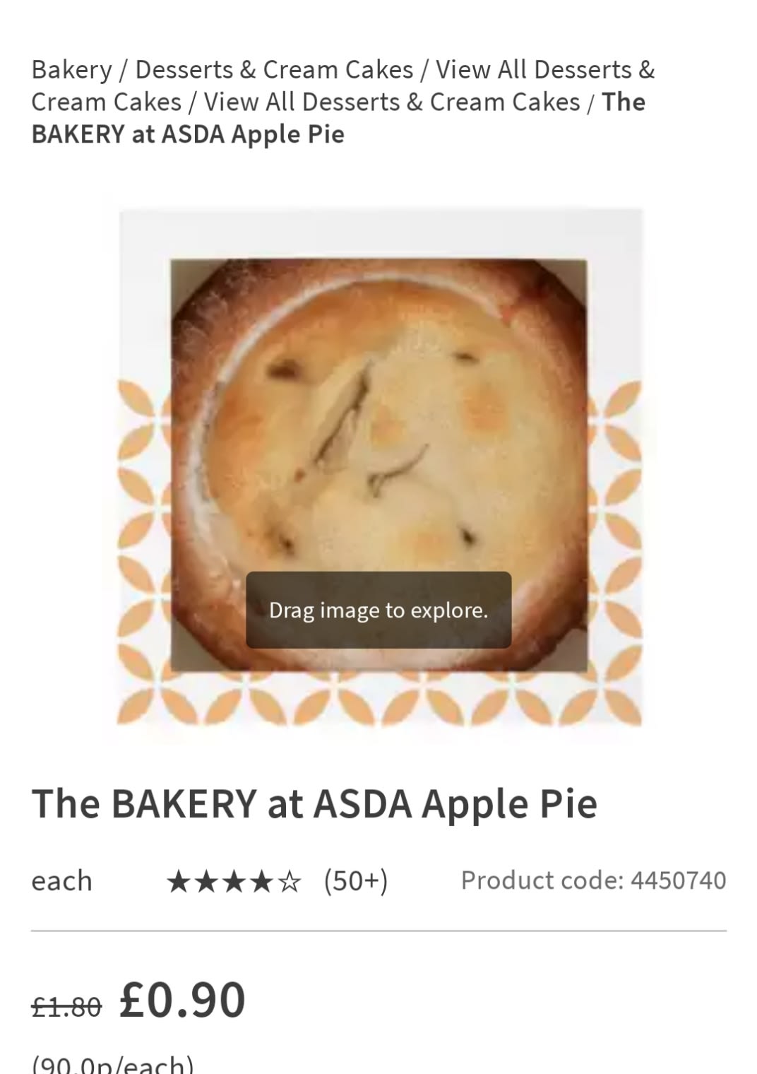 Asda bakery Apple or Cherry pies Half price for 90p at Asda