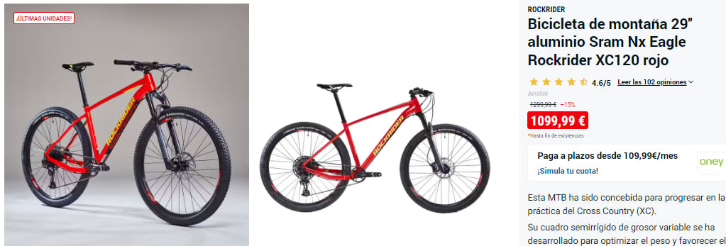 Bicicleta de montaña 29'' aluminio Sram Nx Eagle Rockrider XC120 rojo