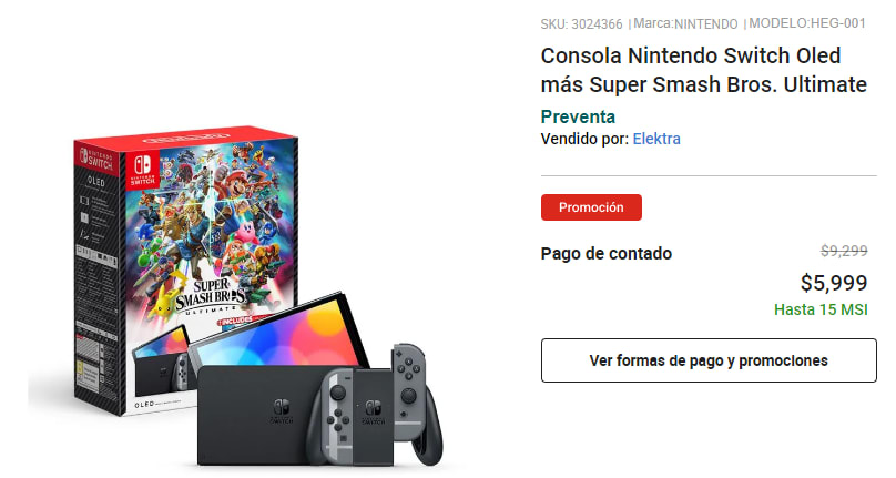 Consola Nintendo Switch Oled más Super Smash Bros. Ultimate