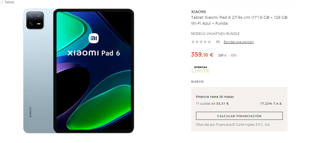 Tablet Xiaomi Pad 6 27,94 cm (11) 6 GB + 128 GB Wi-Fi Azul · XIAOMI · El  Corte Inglés