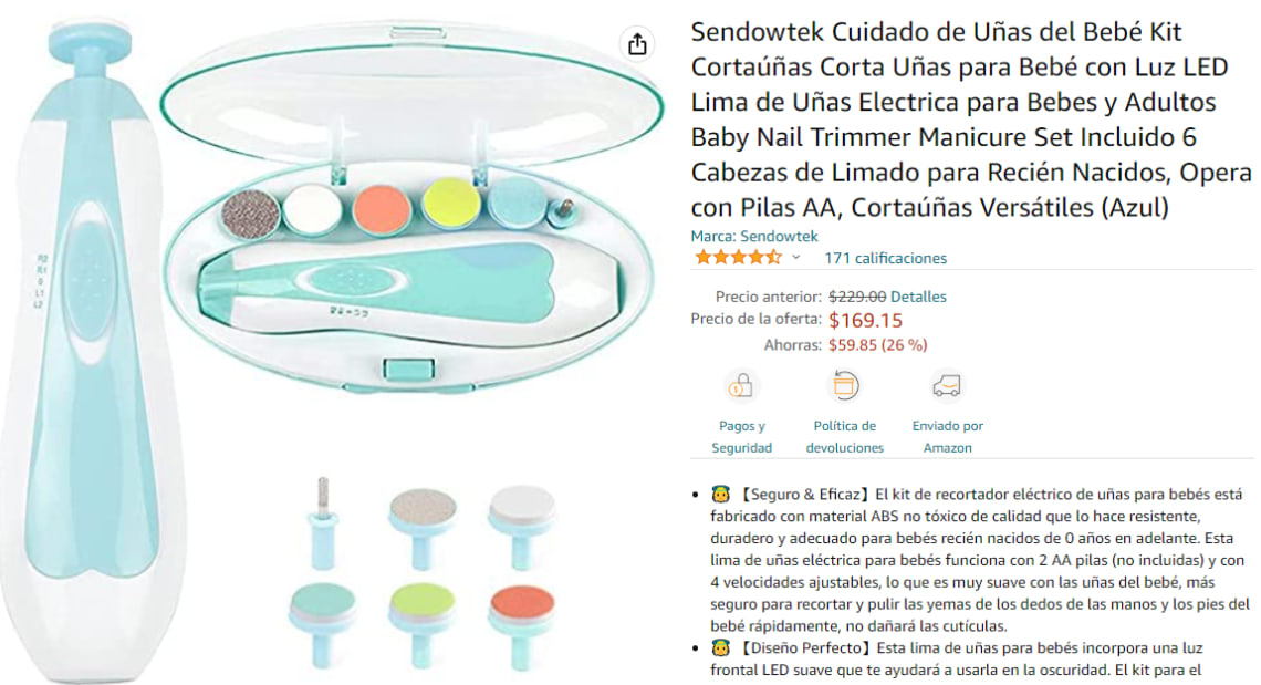 Sendowtek Cuidado de Uñas del Bebé Kit Cortaúñas Corta Uñas para Bebé con  Luz LED Lima