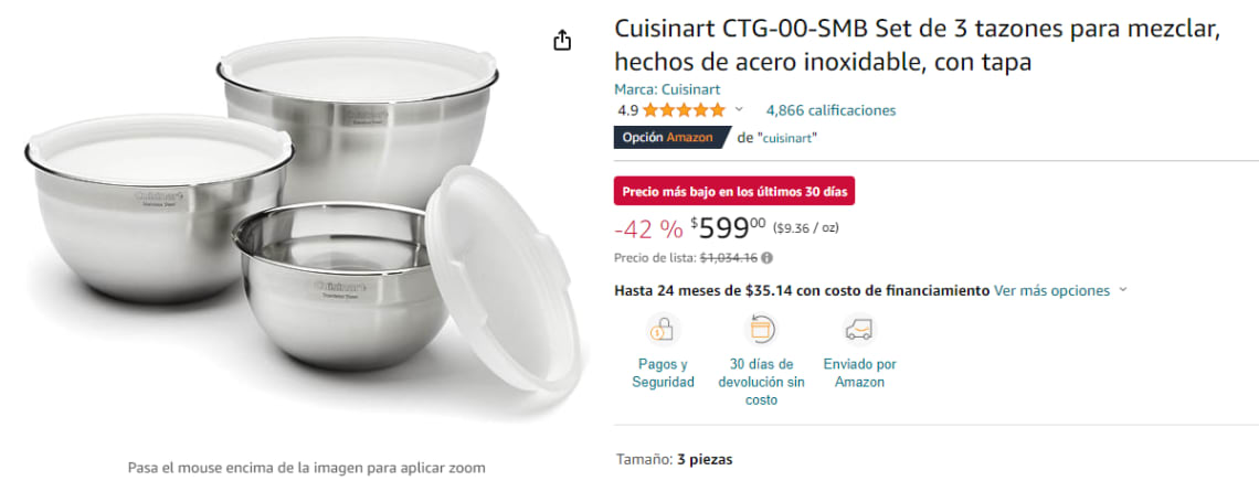 Set de 3 tazones para mezclar de acero - mx-cuisinart