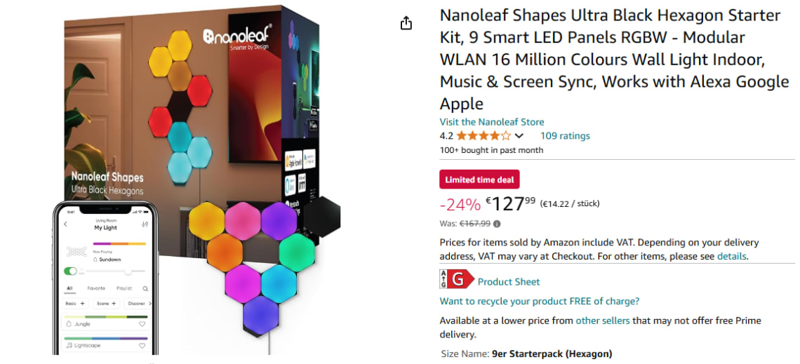 Nanoleaf Ultra starterkit voor €130,14 bij Amazon DE