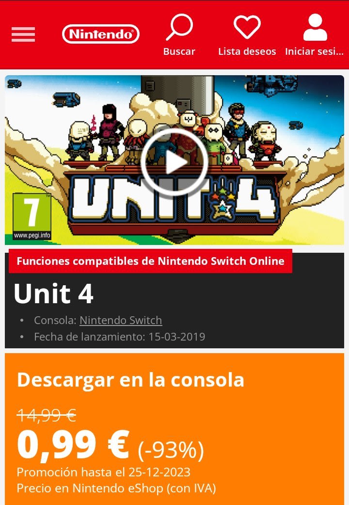 Unit 4 Nintendo Switch por 0,99€.9