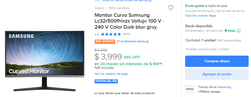 Monitor Curvo 32  MercadoLibre 📦