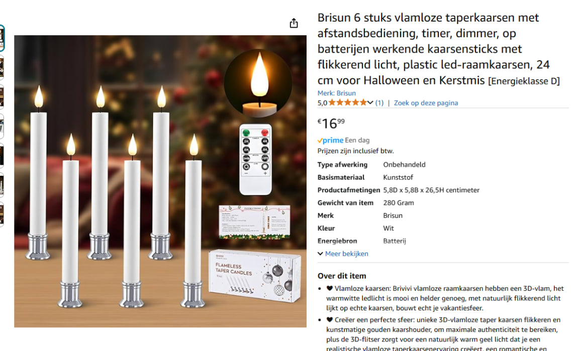 6-delige LED-kaarsen set voor €16,99 bij Amazon