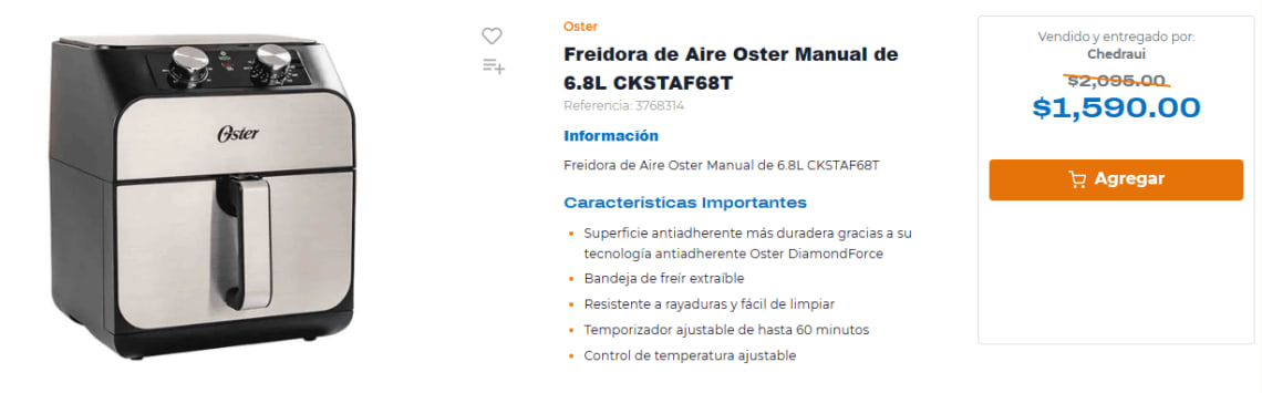 Freidora de Aire Oster Manual de 6.8L CKSTAF68T