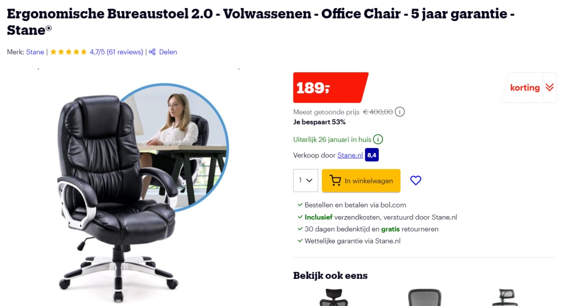 Identificeren oase Automatisch Ergonomische Bureaustoel voor €189 bij Bol.com