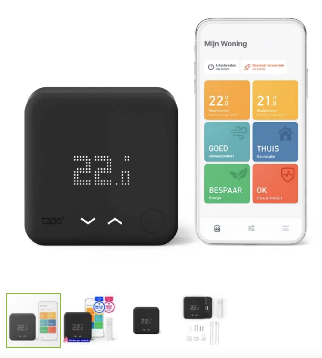Tado Smart Thermostat V3+ starterpack Zwart (Bedraad) voor 99 euro