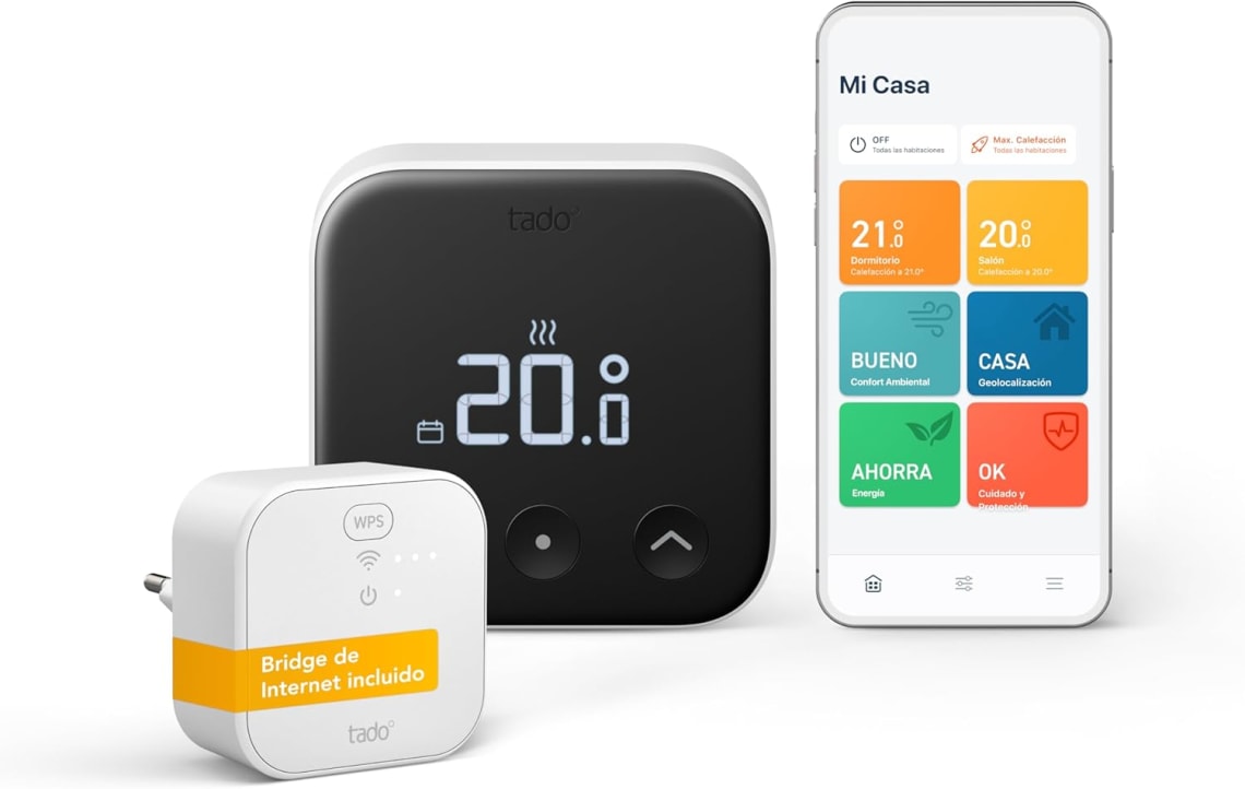 tado° Termostato inteligente X, Starter Kit, termostato con cable y Bridge X, aplicación y altavoz inteligente por 99,90€