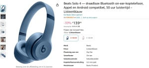 Beats Solo 4 draadloze koptelefoon voor €139,99 bij Amazon