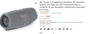 JBL Charge 5 - Draagbare Bluetooth Speaker - Grijs voor €134 bij Amazon