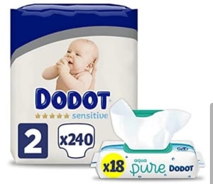 Pack 240 Dodot Pañales Bebé Sensitive Talla 2 + 864 Toallitas Aqua Pure por  66,49