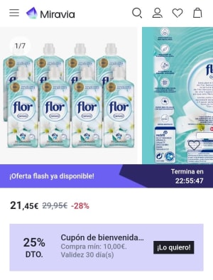 Oferta flash+cupón! 4 Botellas de suavizante para la ropa Flor