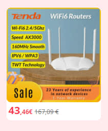 Router WiFi 6 AX3000 marca Tenda por 43,46€