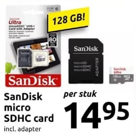 Ultra SDXC 128 GB met adapter voor €14,95 Action