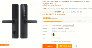 Aqara A100 Pro Slimme Deurslot Zigbee voor €167,39 bij TomTop