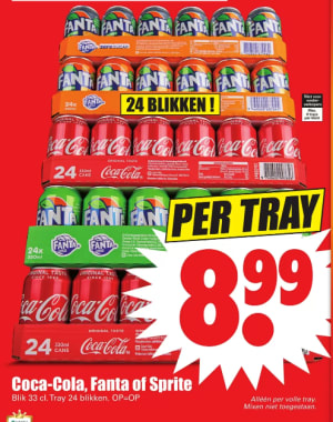 Tray blikjes Fanta, Sprite of Coca Cola voor