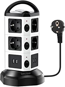 Regleta Torre Sobretensión de 10 Tomacorrientes y 4 Rápida USB Tomas, Cable  de 2M por 19