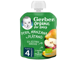 7 Bolsitas GERBER Organic Pera Manzana Plátano Puré de Fruta de 90g para Bebés a partir de 4 meses por 5,25€