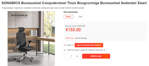 Songmics ergonomische bureaustoel voor €135 bij Ochama