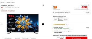 TCL 65C655 QLED Pro 65-inch-tv voor €599 bij de MediaMarkt