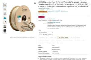 Filamento PLA+ 1.75mm, Mejorado Tenacidad Impresora 3D marca esun por 17,09€