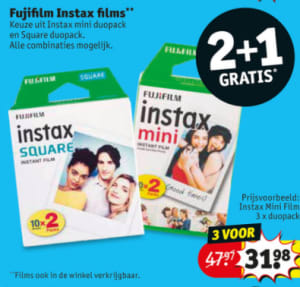 Gemengd contact Prediken Fujifilm Instax Square Films Fotopapier 2+1 gratis bij Kruidvat