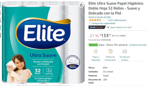 Elite Ultra Suave Papel Higiénico Doble Hoja 12 Rollos - Suave y Delicado  con la Piel