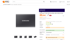 Disco duro externo marca Samsung de 1T por 69,99€