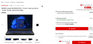 Medion Erazer Crawler E40 MD62518 NL voor €699 bij de Mediamarkt