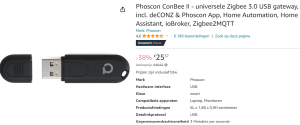 Phoscon ConBee II Universele Zigbee 3.0 USB voor €25,37