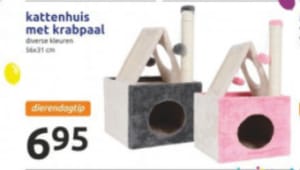 Kattenhuis met krabpaal diverse kleuren €6.95