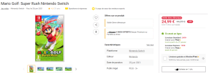 Mario Golf Super Rush voor €25,20 bij Fnac