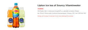 1+1 gratis op alle Lipton en Sourcy 0,5L flesjes bij de Plus