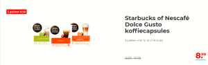Starbucks of Nescafé Dolce Gusto koffiecapsules 3 pakken voor €8,99 bij Hoogvliet