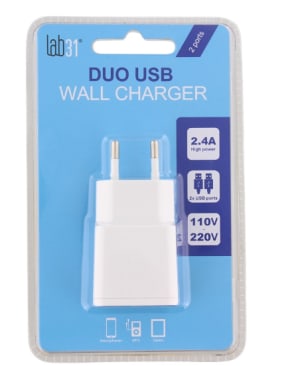 Ampère slim Gezond eten Lab31 duo-USB-lader 2400 mAh | 110 - 220 volt voor €2,88