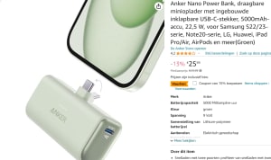 Anker Nano Power Bank, draagbare minioplader voor €22,09 bij Amazon