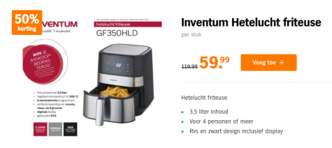 Inventum airfryer GF500HLD - friteuse voor €59,99
