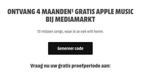 4 Maanden Gratis Apple Music via MediaMarkt