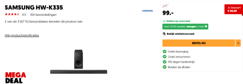 Samsung HW-K335 - Soundbar met Subwoofer Zwart voor €99
