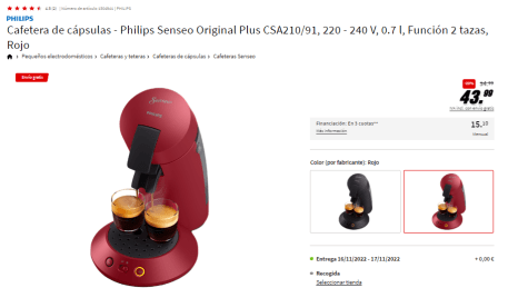 Philips Senseo Original Rojo Cafetera de cápsulas