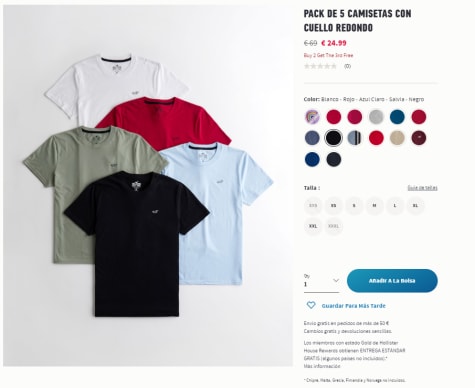 5 camisetas por solo 24,99€
