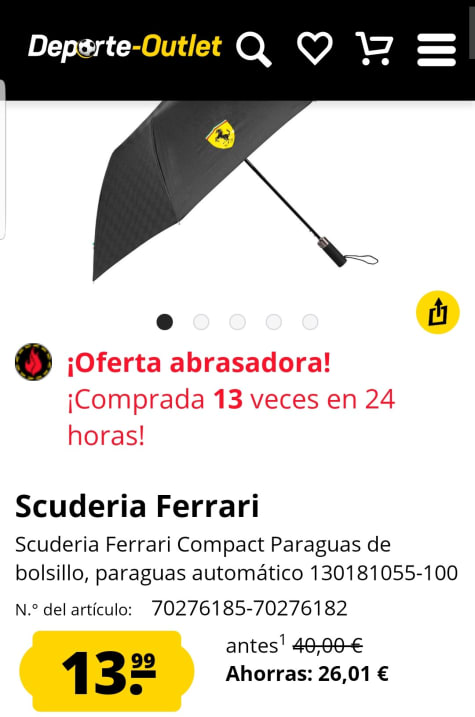 madre metálico Conmoción Scudería Ferrari Paraguas por 13,99€.