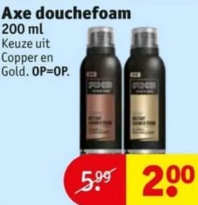 AXE Copper en Gold Shower Foam voor €2 Aanbiedingen