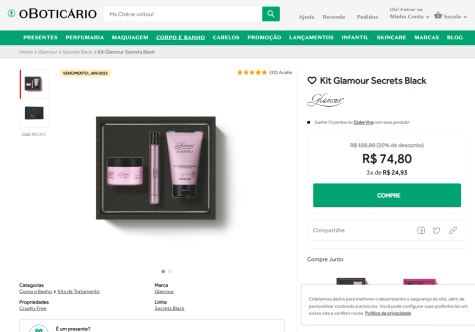 Kit Glamour Secrets Black em Promoção na Americanas