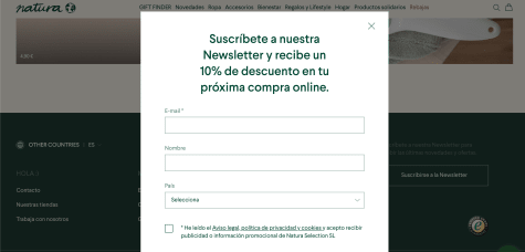 Suscríbete a la Newsletter de Natura y consigue un 10%