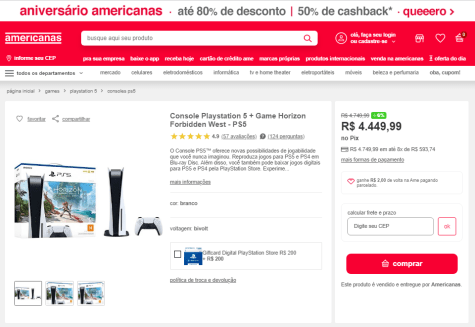 Console Playstation 5 + Game Horizon Forbidden West - PS5 em Promoção na  Americanas